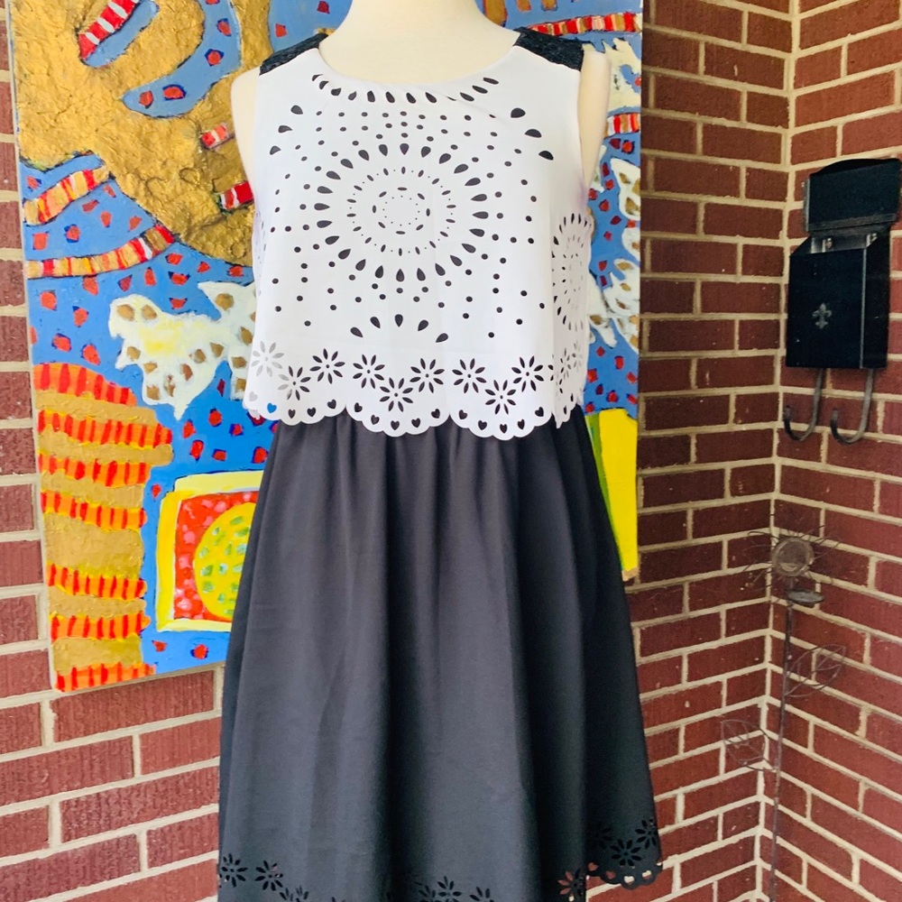 MJ Designer Paris Black/White Perforated Dress
